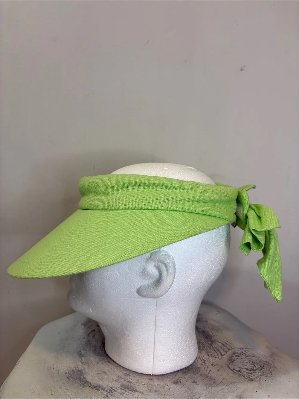 Scala Lime Green Cotton Large Bow Back Oversized Brim Visor Citrus Velcro Strap